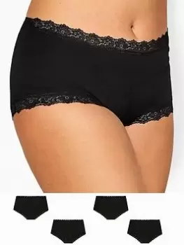 Image of Yours Lace Trim Short (4 Pack) - Black, Size 18-20, Women