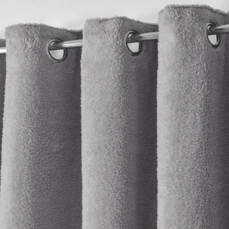Image of Velosso Teddy Fleece Readymade Eyelet Curtains in Grey Size: 168cm width x 229cm drop Grey Unisex 168cm width x 229cm drop