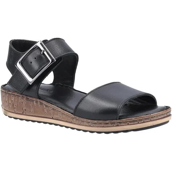Image of Hush Puppies Womens Ellie Leather Wedge Sandals - UK 8 Black female PS3044BLK8