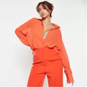 Image of Missguided Chiffon Sheer Shirt - Orange