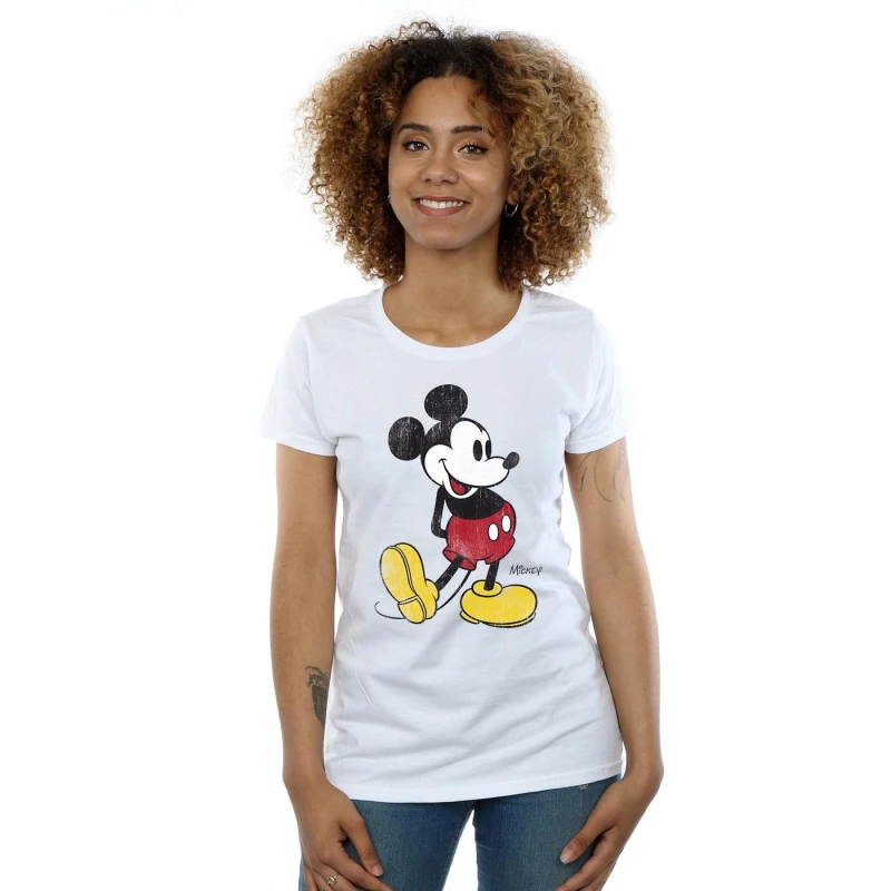Image of Disney Mickey Mouse Classic Kick Cotton T-Shirt White female