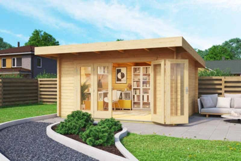 Image of Lasita Maja Sussex 1 + Bifold Door 2600X1957-Log Cabin, Wooden Garden Room, Timber Summerhouse, Home Office - L450 X W410 X H239.4 Cm