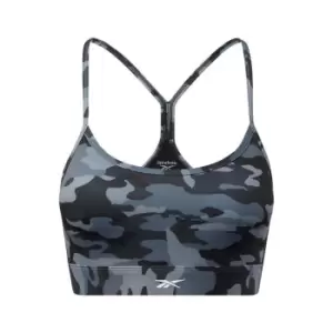 Image of Reebok Lux Skinny Strap Camo Print Sports Bra Womens - Black