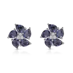 Image of JG Fine Jewellery 9ct White Gold Iolite Peony Flower Stud Earrings