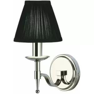 Image of Avery Luxury Single Arm Wall Light Traditional Bright Nickel & Black Pleat Shade