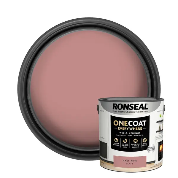 Image of Ronseal One Coat Everywhere Multi Surface Matt Paint Hazy Pink - 2.5L Pink