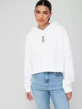 Image of HUGO Dephana Cropped Hoodie - White, Size Xxl, Women