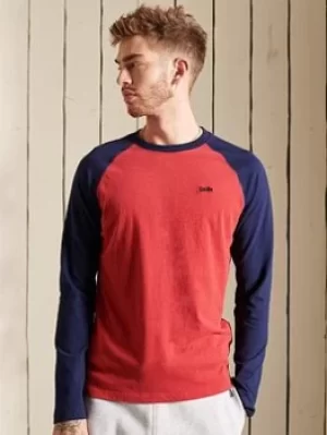 Image of Superdry Vintage Baseball L/s Top, Red/Navy, Size S, Men