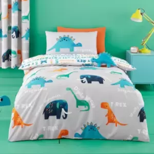 Image of Cosatto D Is For Dino Print Childrens 100% Cotton Duvet Cover Set, Blue, Single
