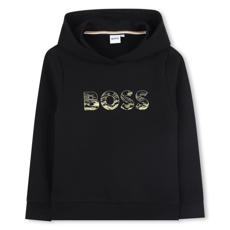 Image of Boss Kids Print Hooded Hoodie Black male 12Y