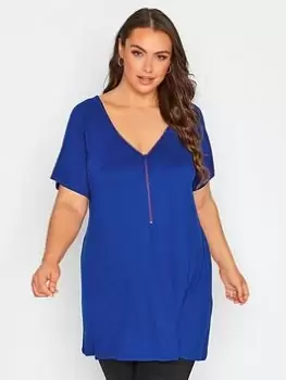 Image of Yours Zip Neck Tshirt - Blue Size 20, Women