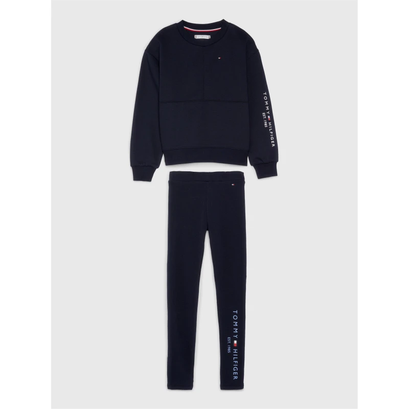 Image of Tommy Hilfiger Essential HWK Crew Neck Leggings Set Juniors - Blue Blue 4 - 5 Years