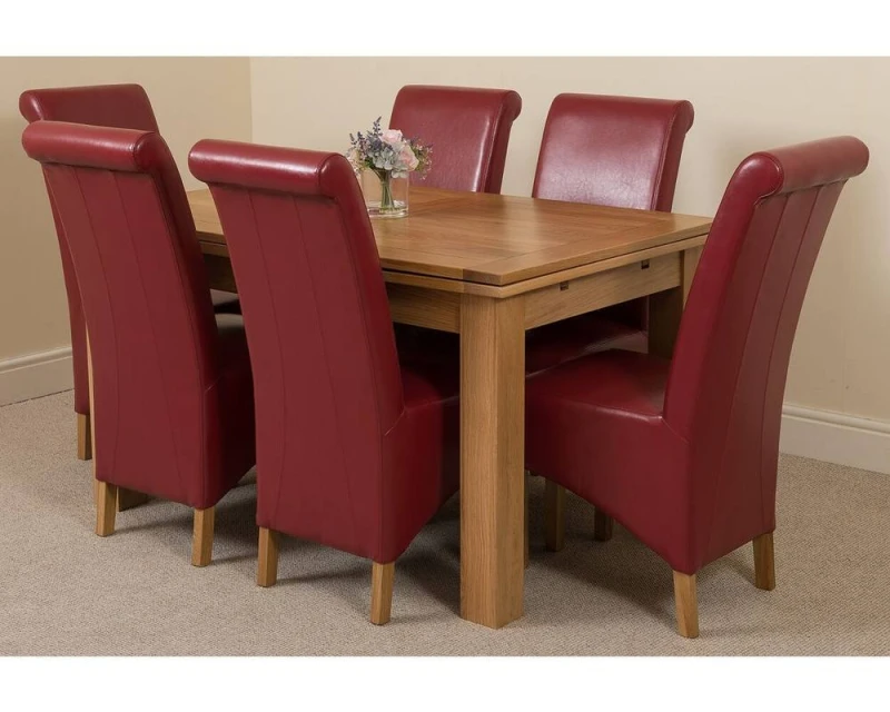 Image of Thats Furniture Richmond 140-220cm Oak Extending Dining Table + 6 Montana Leather Chairs in Red Red Unisex