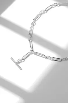 Image of Silver Plated Polished T Bar Necklace