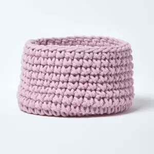 Image of HOMESCAPES Pastel Pink Cotton Knitted Round Storage Basket, 37 x 21cm - Pastel Pink