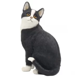 Image of Cat Figurine Of Sitting Black & White Cat By Lesser & Pavey