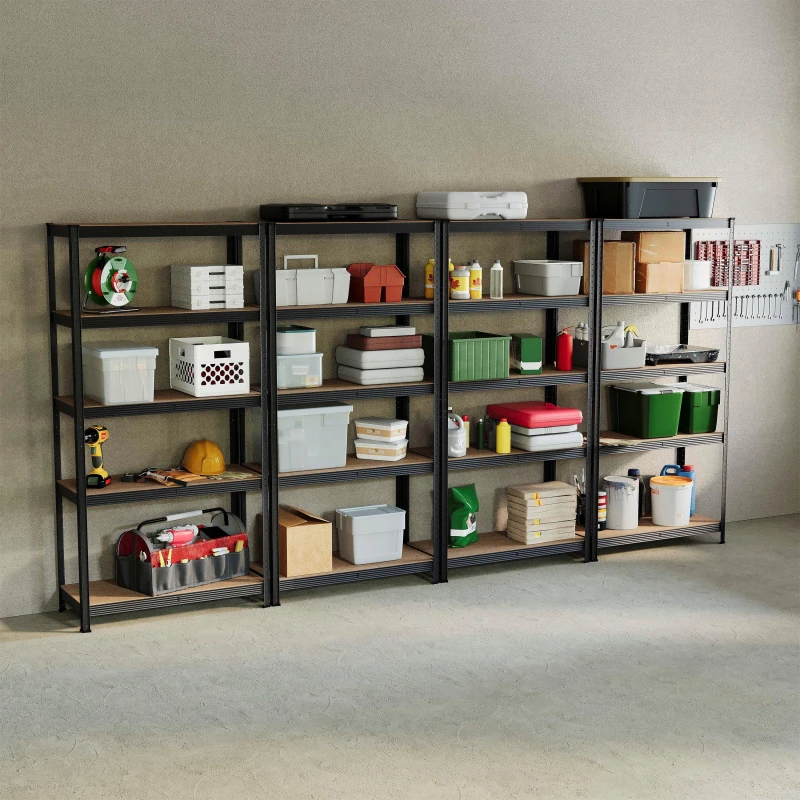 Image of Lassic 5 Tier Heavy Duty Large Garage Shelves - 4 Bay Black unisex 5 Tier