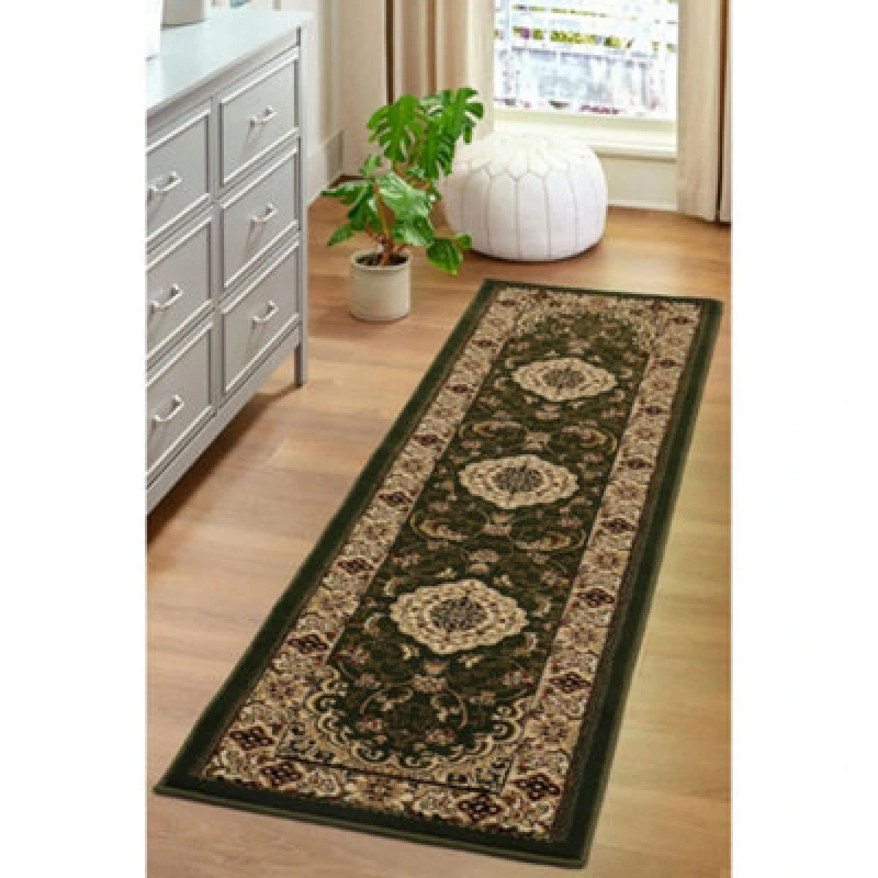 Image of Melrose Classic Traditional Green Vintage Runner Rug 060/230Cm