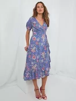 Image of Joe Browns Garden Florals And Frills Dress -blue, Blue, Size 8, Women