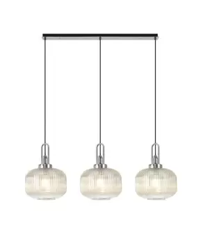 Image of Linear 3 Light Pendant E27, Polished Nickel, Matt Black With 30cm Round Ribbed Champagne Glass