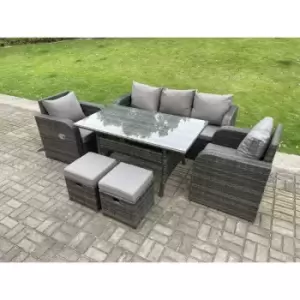 Image of Fimous 5 Seater Outdoor Dark Grey PE Rattan Lounge Complete Sofa Set with Reclining Chairs and 2 Stools