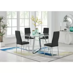 Image of Santorini White Wood Contemporary Round Dining Table And 4 Black Milan Chairs - Black