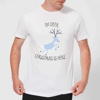 Image of Oh Deer Christmas Is Here Mens Christmas T-Shirt - White - 4XL