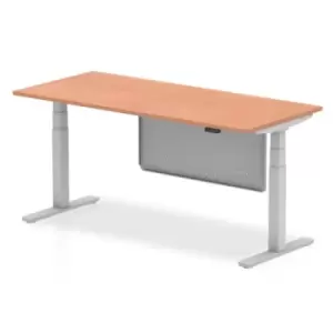 Image of Air 1800 x 800mm Height Adjustable Desk Beech Top Silver Leg With Silver Steel Modesty Panel
