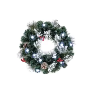 Image of Frosted Wreath with LED Pinecones