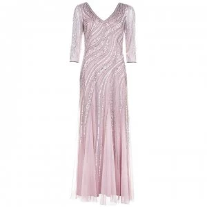 Image of Adrianna Papell Long Sleeve Beaded Dress - DUSTED PETAL