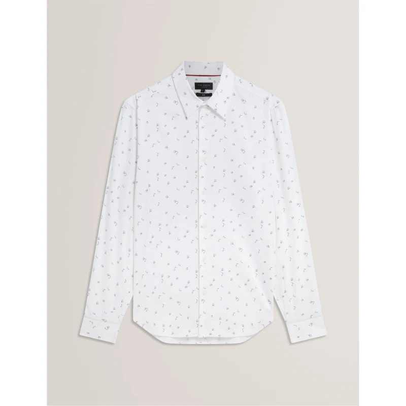 Image of Ted Baker Mens Long Sleeve Floral Patterned Shirt White male S (2)