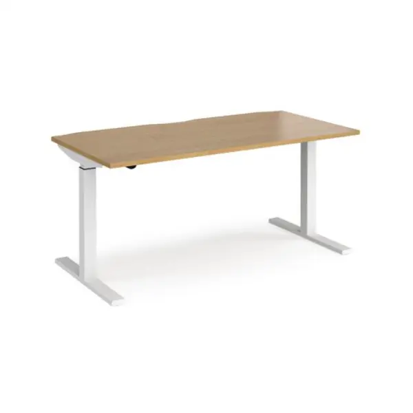 Image of Elev8 Height Adjustable Desk Rectangular Desk 1600mm Oak Tops With White Frames 800mm Depth Elev8 Mono Oak EVM-1600-WH-O