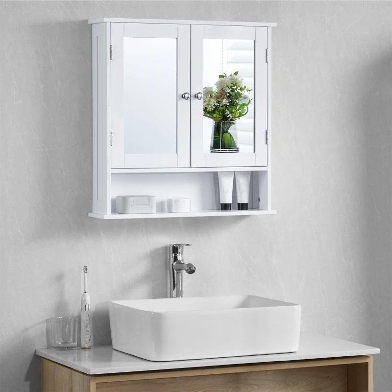 Image of Lassic Priano 2 Door Mirrored Wall Cabinet With Shelf White unisex 2 Door