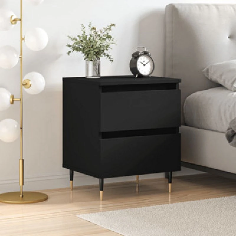 Image of Vidaxl Bedside Cabinet Black 40X35X50 Cm Engineered Wood Bedside Cabinets