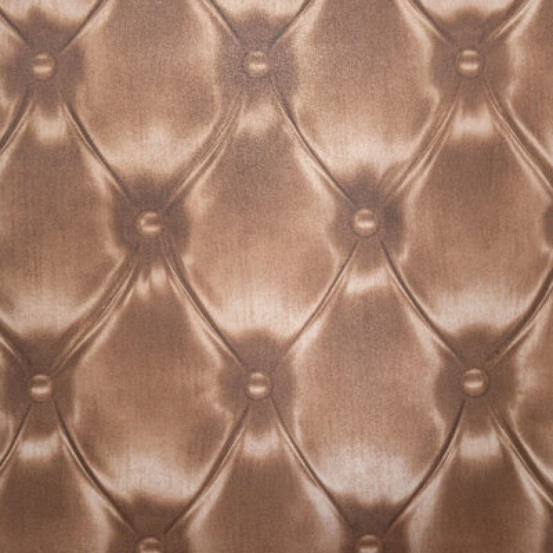 Image of Rasch Brown Leather Effect Headboard Chesterfield Tufted Vinyl Bedroom Wallpaper Vinyl