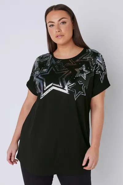 Image of Evans Sequin Star Top Black