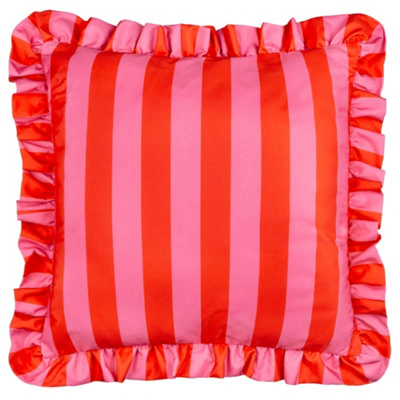 Image of Furn Palm Royale Stripe Ruffle 50X50 Outdoor Polyester Cushion Pink/Orange Red WXNPV Unisex