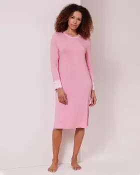 Image of Cotton Traders Womens Lace Trim Nightdress in Pink