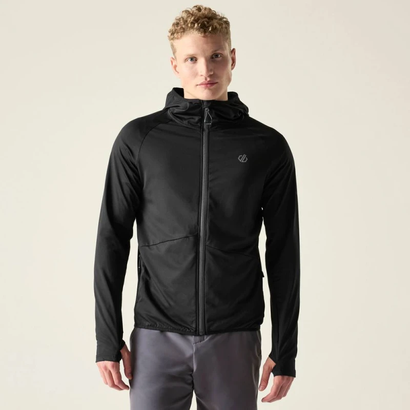 Image of Dare 2b Mens Assimilate VI Full Zip Hooded Stretch Midlayer in Jet Black Size: Medium Jet Black Male M