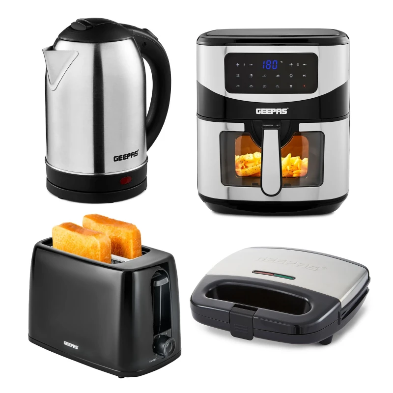 Image of Geepas Kettle & toaster Sets with Air Fryer & Toastie Maker in Silver Silver Unisex