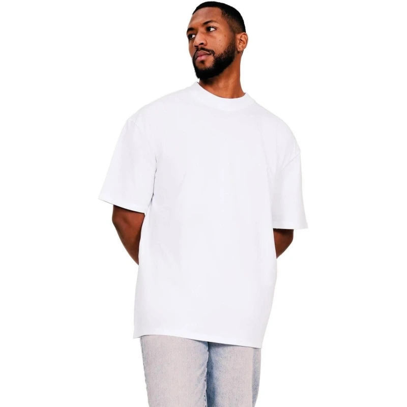 Image of Casual Classics Mens Combed Ringspun Cotton Extended Neckline Tall Oversized T-Shirt in White Size: Small White Male S
