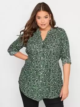 Image of Yours Pintuck Shirt - Green Ditsy Floral, Green, Size 24, Women