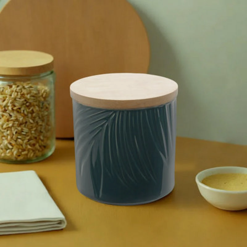 Image of Premier Housewares Bali Dark Green Small Storage Jar With Bamboo Lid Green