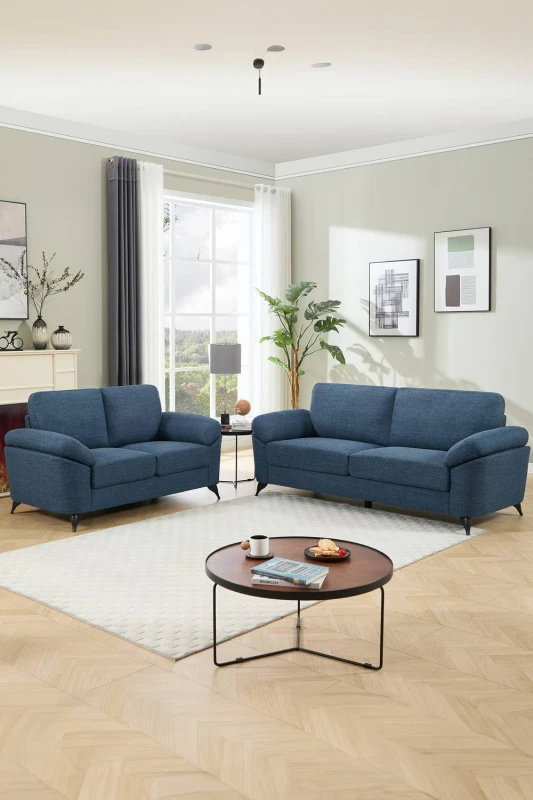 Image of More4Homes Malmo Modern Scandi Style Fabric Living Room 2+3 Seater Sofa Set (Blue)