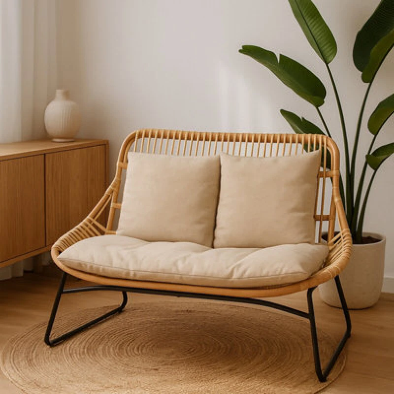 Image of Orsina Natural Rattan Sofa, 2 Seat Rattan Sofa For Lounge, Living Room, Patio, Outdoor, Unique Cane Sofa