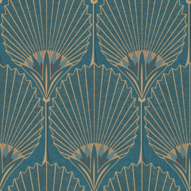 Image of GRANDECO Grandeco - r Nile Palm Wallpaper Teal Art Decor Vinyl Wall Covering WL-A54902