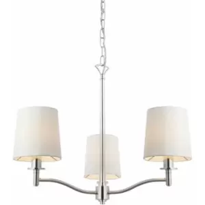 Image of Bright Nickel 3 Light Ceiling Pendant Fitting & Vintage White Fabric Shades