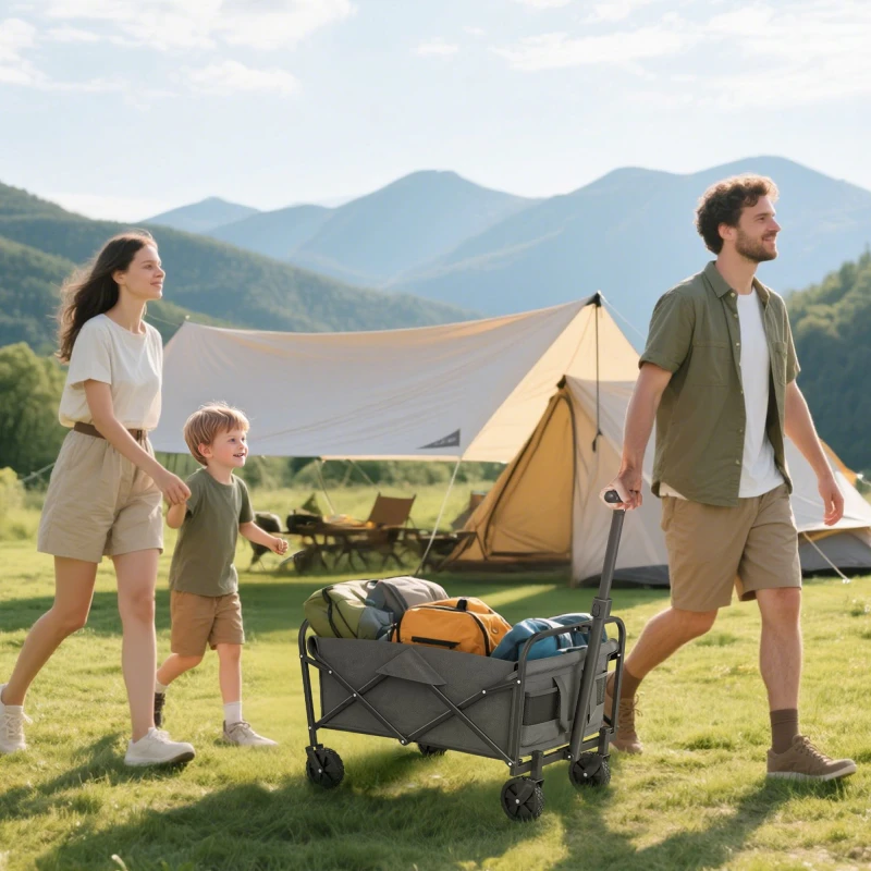 Image of OUTSUNNY 62L Festival Trolley, 120kg Heavy Duty Folding Trolley Cart, Grey Grey Unisex