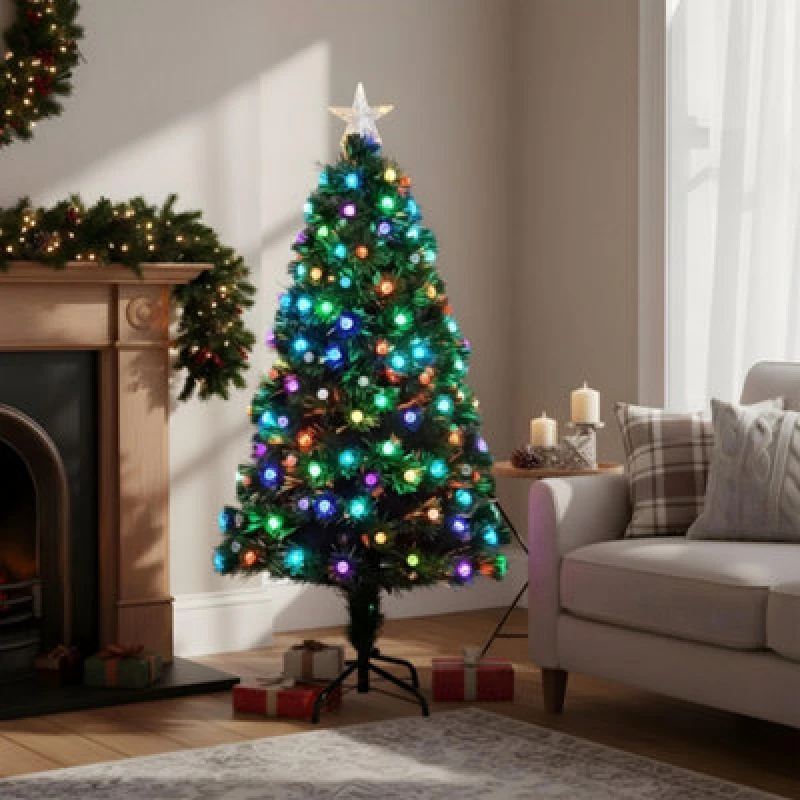 Image of Shatchi 6ft/180Cm Diamonds Fibre Optic Christmas Tree LED Pre-Lit