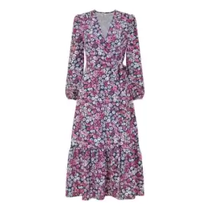 Image of Yumi Pink Daisy Print Wrap Midi Dress - Pink